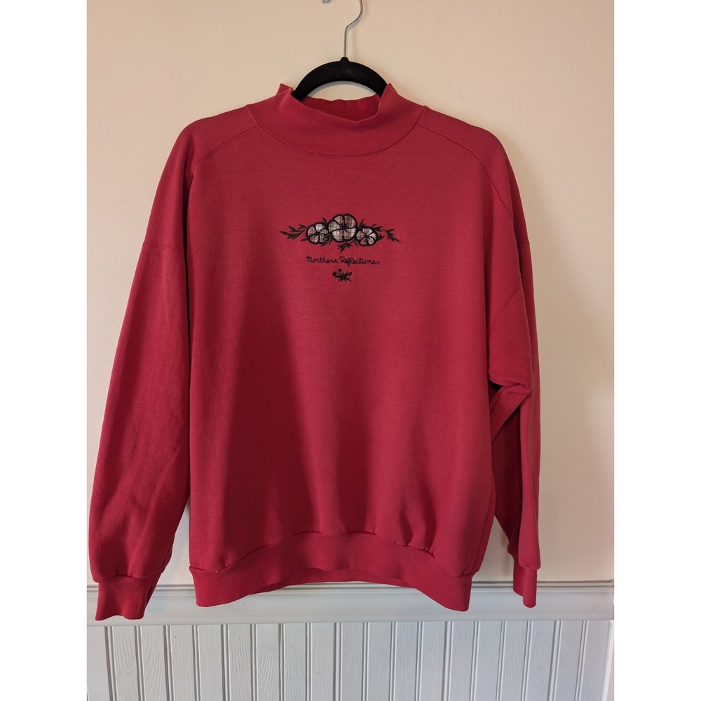 Vintage 90s Northern Reflections Sweatshirt XL Red Grandma Mock Neck Plaid Mom